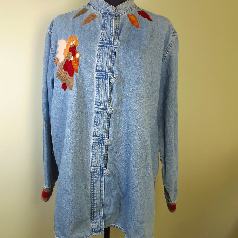 Vintage Sun Belt Denim Novelty Denim Patchwork Women's XL Button Up Shirt